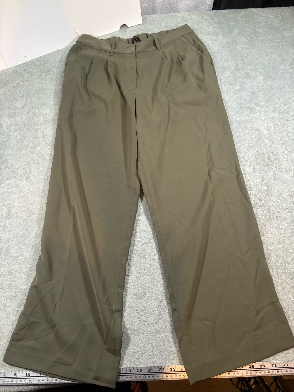 Quince Stretch Crepe Pleated Wide Leg Pant Size 14 Khaki Olive Green